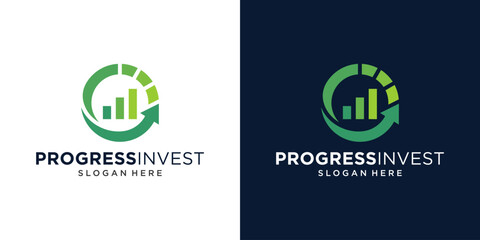 Circle progress logo design with financial logo creative arrow and diagram investment design graphic vector illustration. Symbol, icon, creative. - obrazy, fototapety, plakaty