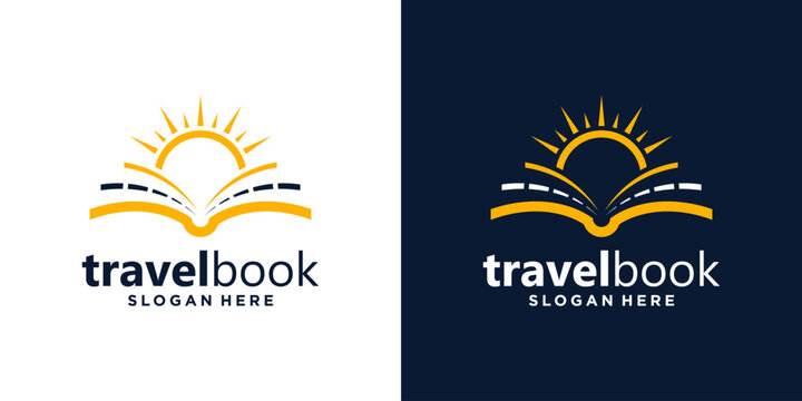 Open book logo design with street and sun logo design graphic vector illustration. Symbol , icon, creative.