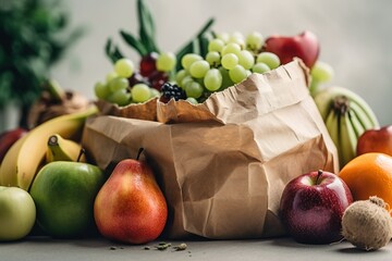 Healthy food in paper bag vegetables and fruits