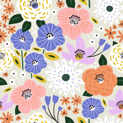 Seamless floral blossom pattern. Botanical texture for fabric, textile. Vector illustration © solodkayamari