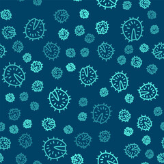 Green line Chestnut icon isolated seamless pattern on blue background. Barbed and strong chestnut. Vector