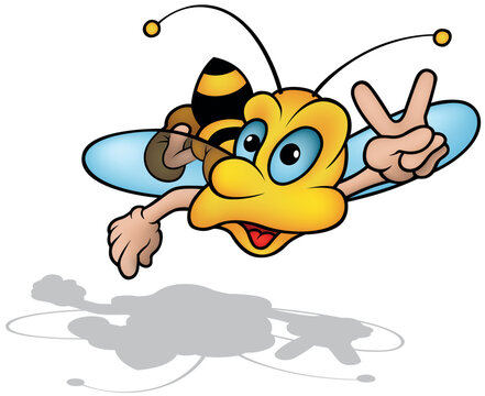 Funny Flying Wasp with Blue Eyes Showing Victory