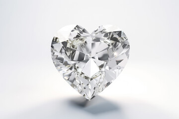 Fototapeta premium A dazzling white crystal heart sits elegantly on a pristine white surface, its shimmering facets capturing the light and radiating a sense of purity and beauty. generative AI.