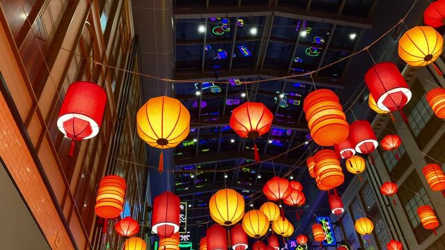 chinese lanterns in the shopping mall, chinatown in dubai mall