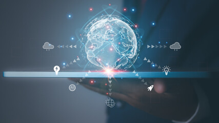 Digital marketing global network and data exchanges over the world.