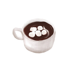 cup of hot chocolate with marshmallow 3d realistic painting illustration 