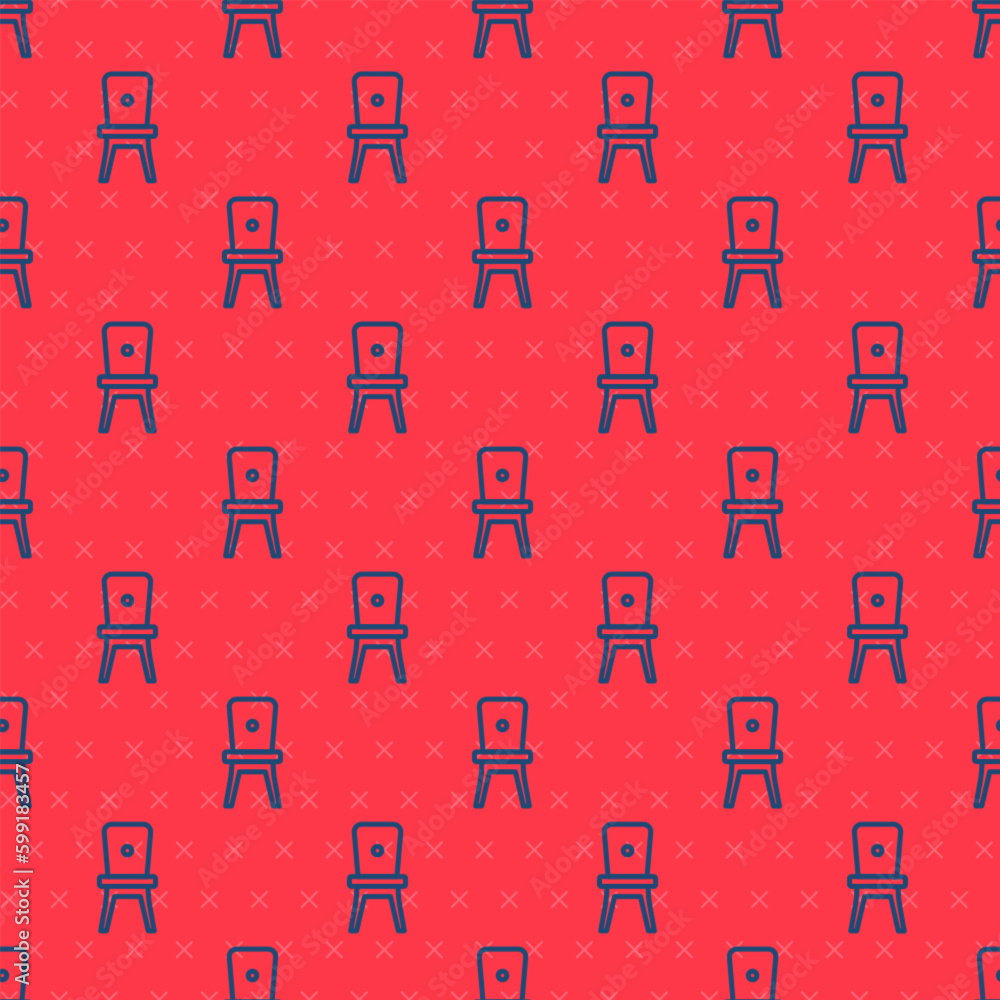 Poster blue line chair icon isolated seamless pattern on red background. vector