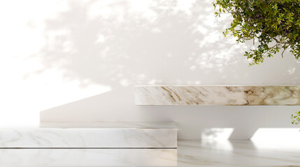 marble shelving shelving marble wall shelving luxury shelf silhouette of trees reflected from the background interior design 3d illustration sunlight