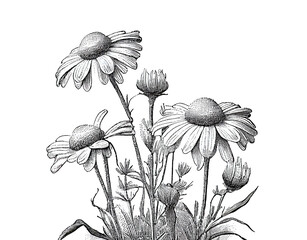 Illustrative image of chamomile flowers. Chamomile or camomile is the common name for several daisy-like plants of the family Asteraceae