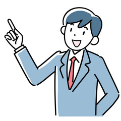 指差すポーズの若いビジネスマンの上半身