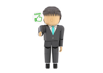木製人形風3DCGイラスト　スーツの男性　グッド