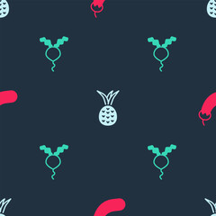 Set Eggplant, Pineapple and Radish on seamless pattern. Vector