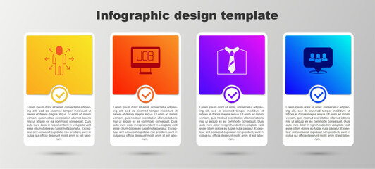 Set Multitasking manager working, Search job, Tie and Project team base. Business infographic template. Vector