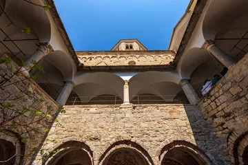 Plexiglas foto achterwand Close-up of the ancient San Fruttuoso Abbey (San Fruttuoso di Capodimonte), X-XI century, place of worship between Portofino and Camogli, Genoa province (Genova), Liguria, Italy, Europe. © Alberto Masnovo