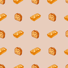 seamless pattern of cute hand-drawn bakery, Japan Korean cafe beige background