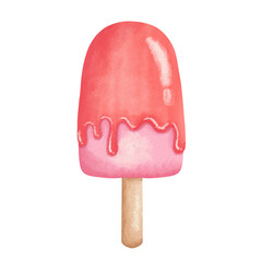 Strawberry ice cream watercolor.