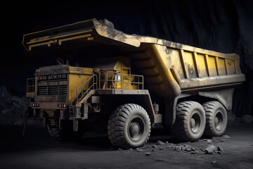 Obraz premium big yellow mining truck for coal anthracite. AI