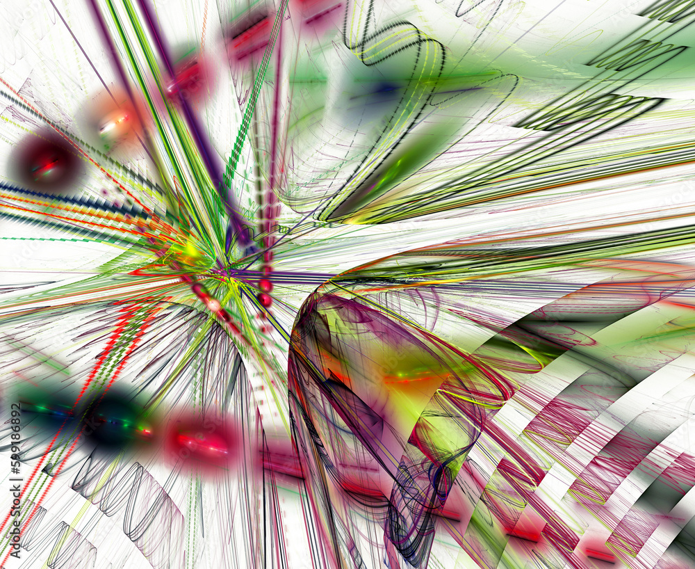 Aufkleber colorful rays and waves of various shapes diverge in different directions on a light background. abs