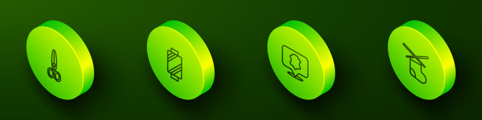 Set Isometric line Scissors, Sewing thread on spool, Leather and Knitting needles icon. Vector