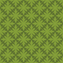 Green seamless pattern with green abstract flowers