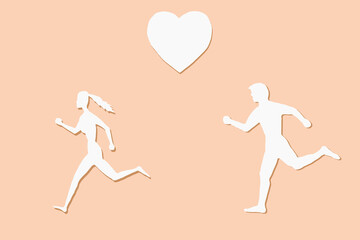 Silhouette man and woman running after each other. The concept of love, relationships, and sports