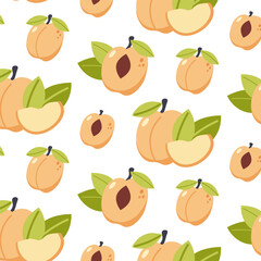 Fototapeta na wymiar Seamless peach pattern. Hand drawn vector illustration for summer romantic cover, tropical wallpaper, vintage texture