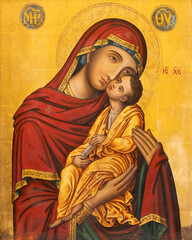 NAPLES, ITALY - APRIL 22, 2023: The icon of Madonna from the chruch Chiesa dei Santi Pietro e Paolo dei Greci by unknown artist.  © Renáta Sedmáková