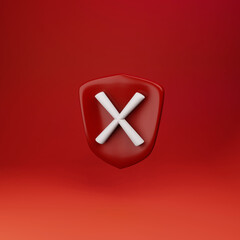 shield unprotected icon with cross simple 3d illustration on pastel abstract background minimal concept