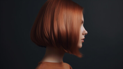 Model with unrecognizable face with shiny hair. Woman bob haircut styling. Generative ai