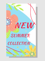 Summer sale banner. Summer flowers and abstract shape.