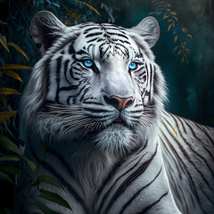 White Tiger Head Close Up. Generative AI