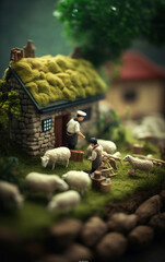 Micro cartoon rural scene,created with Generative AI tecnology.
