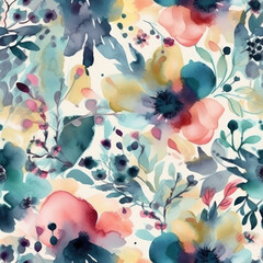 Seamless floral watercolor pattern made with Generative AI.