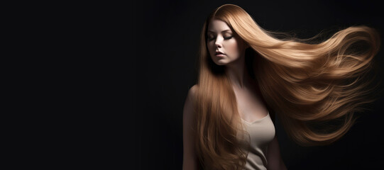 Fototapeta premium Beautiful model with long hair extension. Generative AI