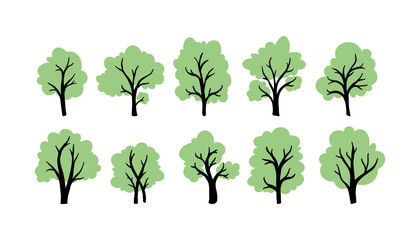 Green trees vector hand drawing