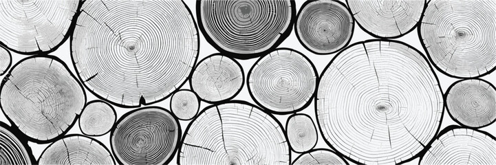 Log cut, vector banner. Tree rings pattern, shades of gray.	 - obrazy, fototapety, plakaty