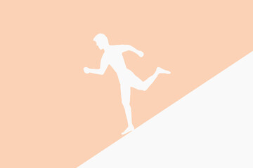 Fototapeta na wymiar Descent into the unknown. Silhouette of a running man on a beige background.