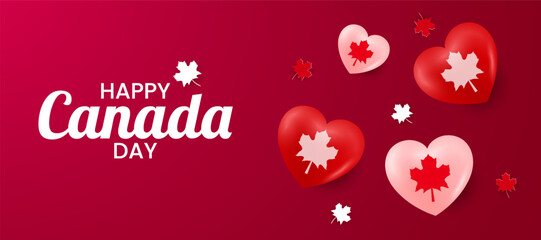 1st July 2020 Happy Canada Day banner for independence day background with red love maple. Vector illustration greeting card. Canada holiday concept design. Red White theme with Maple leaf.