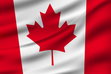 Realistic waving flag of Canada. Fluttering textile canadian flag. Canadian ensign. The Maple Leaf.