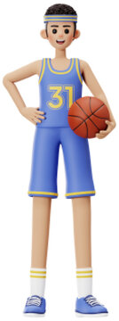 Basketball player standing holding a basketball ball 3D Character