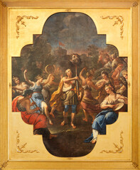 NAPLES, ITALY - APRIL 24, 2023: The painting Triumph of David in church Chiesa di San Vitale Martire by Luca Giordano (1680-1686).