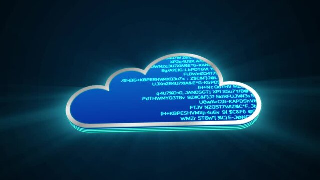3D blue cloud glowing shining with blue binary code encryption data, Privacy security protection network encode decode online access concept