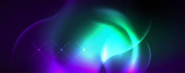 Neon glowing waves, magic energy space light concept, abstract background wallpaper design