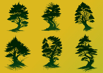 silhouette tree on green background vector illustration