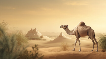 Fototapeta Eid ul adha camel with mosque in background generative ai obraz