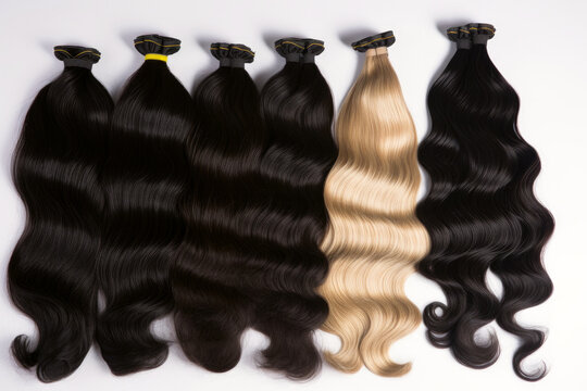 Various colors of human hair extension. Generative AI