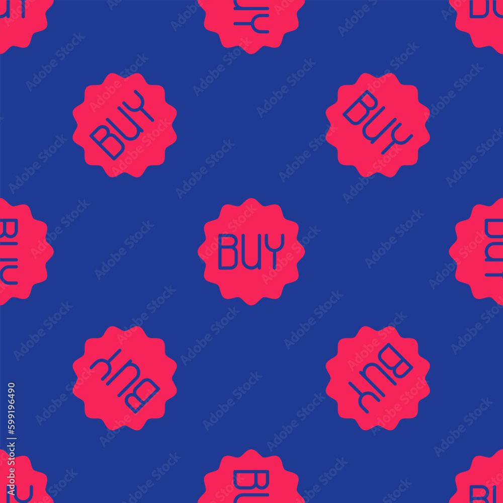 Poster red buy button icon isolated seamless pattern on blue background. vector