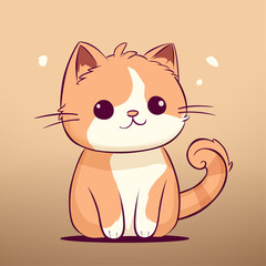 Brown and white cat, super cute cat character vector.