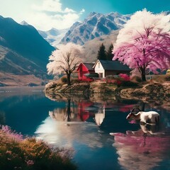 landscape with lake and mountain