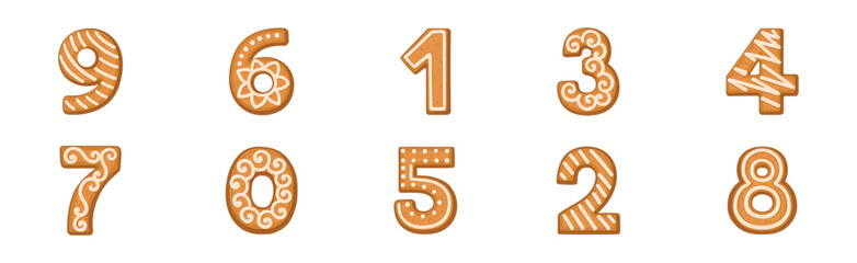 Numbers and Numeral as Freshly Baked Cookie and Christmas Holiday Treat Vector Set